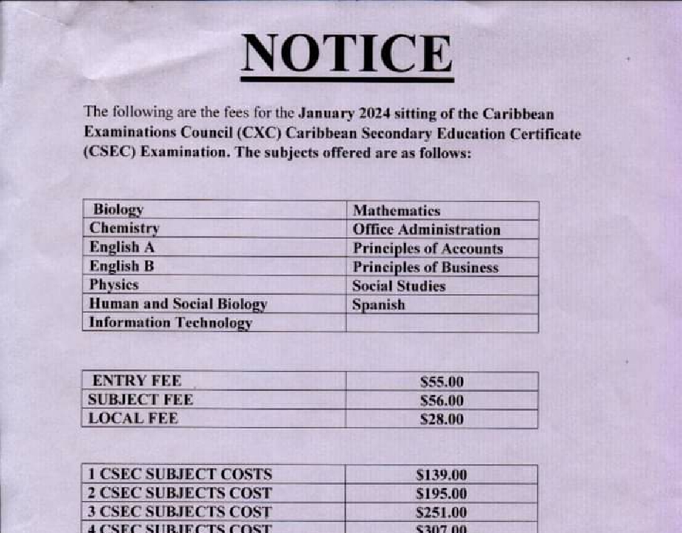 Fees And Subjects Offered For The 2024 Sitting Of The Caribbean Examinations Council Csec Ccslc